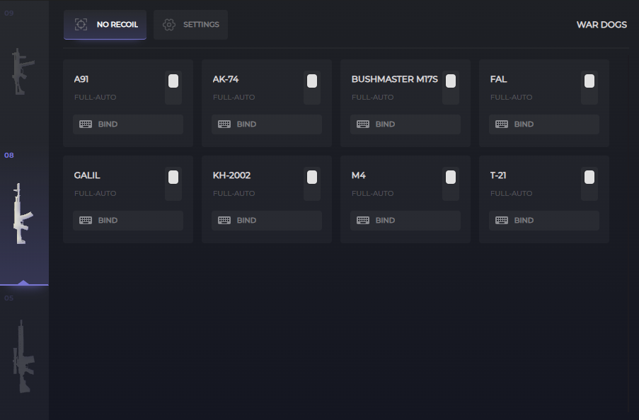 WARDOGS assault rifle macros: AK-74, M4, FAL, Galil, T-21